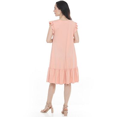 Women’s Flutter Sleeve Button Front Tiered Maternity Dress