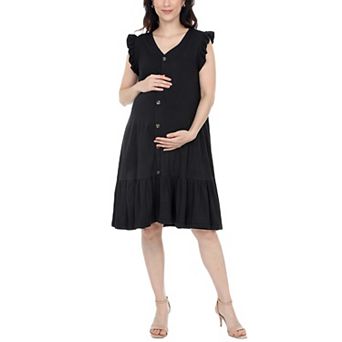 Women’s Flutter Sleeve Button Front Tiered Maternity Dress
