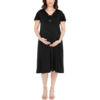 Women’s Flutter Sleeve Tie Neck Maternity Dress