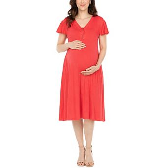 Women’s Flutter Sleeve Tie Neck Maternity Dress