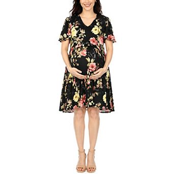 Women’s Floral Print Short Sleeve V-Neck Maternity Dress