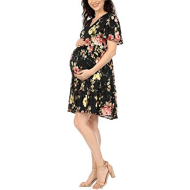 Women’s Floral Print Short Sleeve V-Neck Maternity Dress