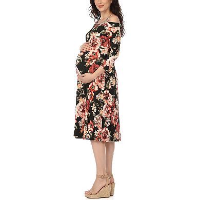 Women’s Cold Shoulder Floral Print Maternity Dress