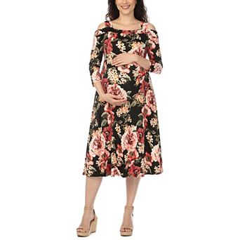 Women’s Cold Shoulder Floral Print Maternity Dress