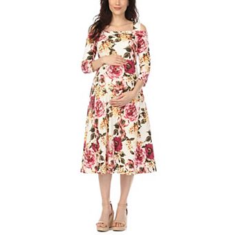 Women’s Cold Shoulder Floral Print Maternity Dress