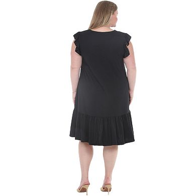 Plus Size Flutter Sleeve Button Front Tiered Maternity Dress