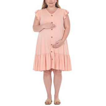 Plus Size Flutter Sleeve Button Front Tiered Maternity Dress