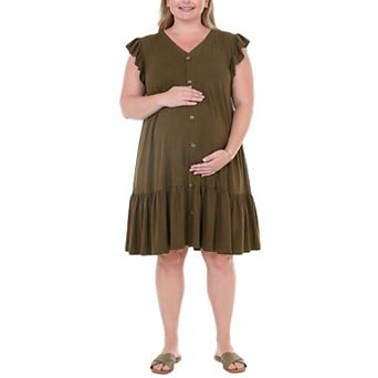 Plus Size Flutter Sleeve Button Front Tiered Maternity Dress