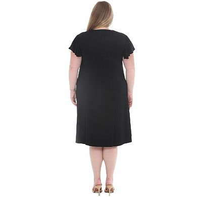 Plus Size Flutter Sleeve Tie Neck Maternity Dress