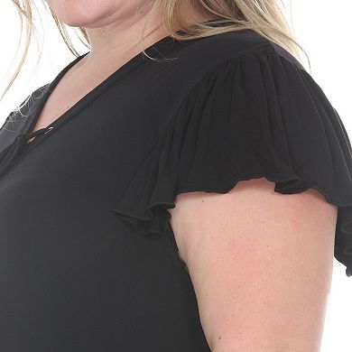 Plus Size Flutter Sleeve Tie Neck Maternity Dress