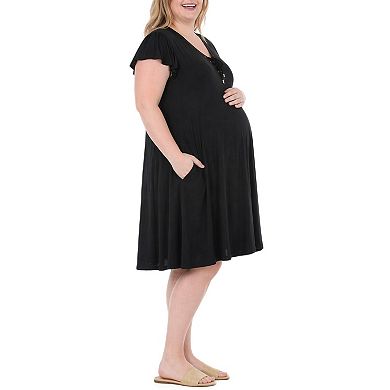 Plus Size Flutter Sleeve Tie Neck Maternity Dress