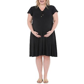 Plus Size Flutter Sleeve Tie Neck Maternity Dress
