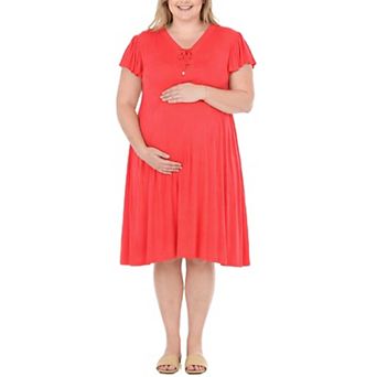 Plus Size Flutter Sleeve Tie Neck Maternity Dress