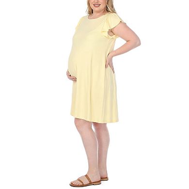 Plus Size Scoop Neck Flutter Sleeve Maternity Dress