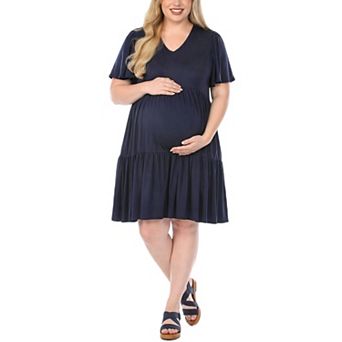Plus Size Short Sleeve Tiered A-Line Maternity Dress