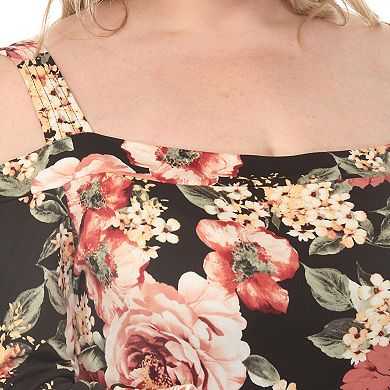 Plus Size Cold Shoulder Floral Print Maternity Dress