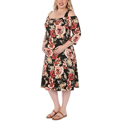 Plus Size Cold Shoulder Floral Print Maternity Dress
