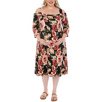 Plus Size Cold Shoulder Floral Print Maternity Dress