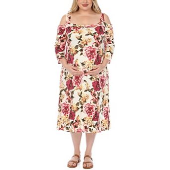 Plus Size Cold Shoulder Floral Print Maternity Dress
