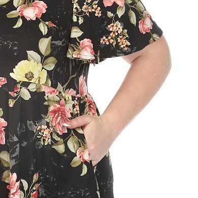 Plus Size Floral Print Short Sleeve V-Neck Maternity Dress