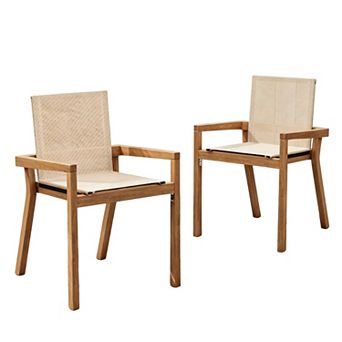 Patio Dining Chair Set Textile Cushion Accessory Teak Wood Frame For Outdoor Household Use