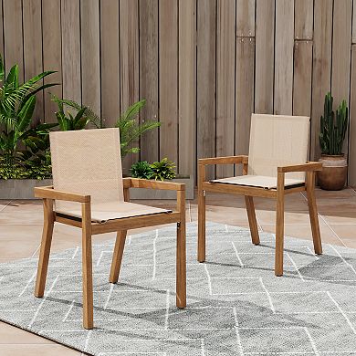 Patio Dining Chair Set Textile Cushion Accessory Teak Wood Frame For Outdoor Household Use