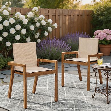 Patio Dining Chair Set Textile Cushion Accessory Teak Wood Frame For Outdoor Household Use