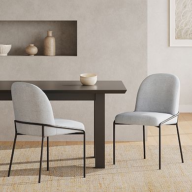 Upholstered Dining Chairs With Curved High Back, Sturdy Iron Frame For Household Space
