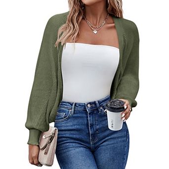 Zeagoo Women's Shrugs Long Sleeve Open Front Casual Cardigan Knitted Cropped Bolero for Dress