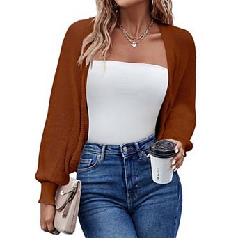 Zeagoo Women's Shrugs Long Sleeve Open Front Casual Cardigan Knitted Cropped Bolero for Dress