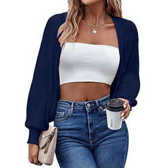 Zeagoo Women's Shrugs Long Sleeve Open Front Casual Cardigan Knitted Cropped Bolero for Dress