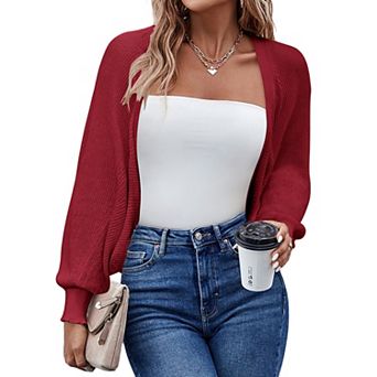 Zeagoo Women's Shrugs Long Sleeve Open Front Casual Cardigan Knitted Cropped Bolero for Dress