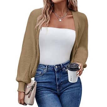 Zeagoo Women's Shrugs Long Sleeve Open Front Casual Cardigan Knitted Cropped Bolero for Dress