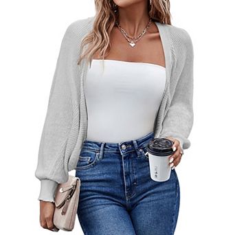 Zeagoo Women's Shrugs Long Sleeve Open Front Casual Cardigan Knitted Cropped Bolero for Dress