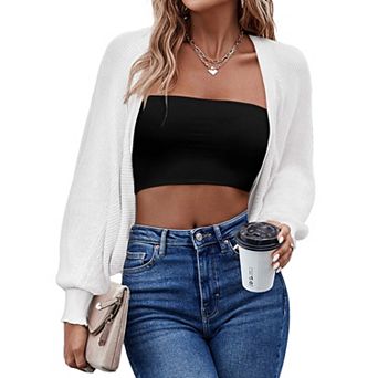 Zeagoo Women's Shrugs Long Sleeve Open Front Casual Cardigan Knitted Cropped Bolero for Dress