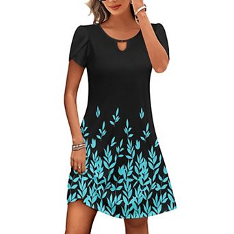 Zeagoo Women's Summer Beach Boho Dress Short Sleeve Casual Shift Dress with Pockets