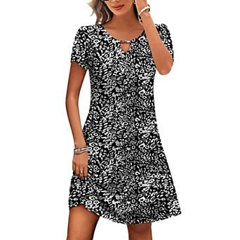 Zeagoo Women's Summer Beach Boho Dress Short Sleeve Casual Shift Dress with Pockets