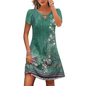 Zeagoo Women's Summer Beach Boho Dress Short Sleeve Casual Shift Dress with Pockets