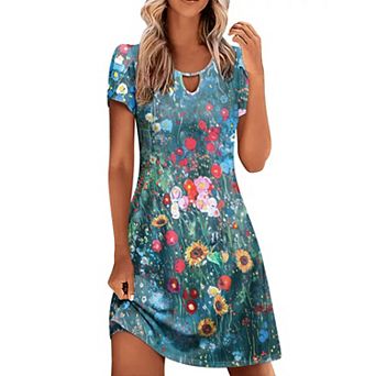 Zeagoo Women's Summer Beach Boho Dress Short Sleeve Casual Shift Dress with Pockets