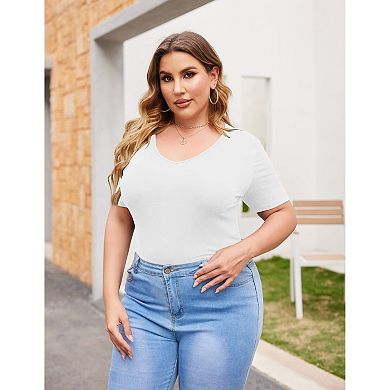 Zeagoo Women's Plus Size Short Sleeve Scoop Neck Basic Bodysuit Top