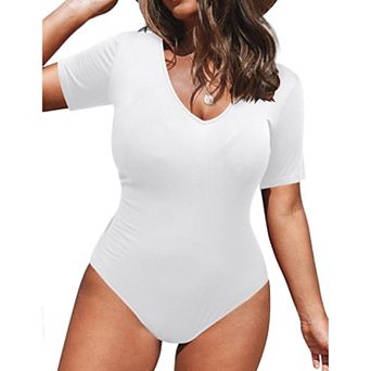Zeagoo Women's Plus Size Short Sleeve Scoop Neck Basic Bodysuit Top