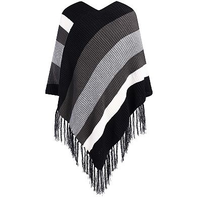 Zeagoo Women's Knitted Fringed Striped V-Neck Poncho Cape Shawl Wrap