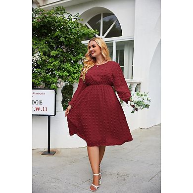 Zeagoo Women's Plus Size Swiss Dot Chiffon Ruffle Babydoll Midi Dress