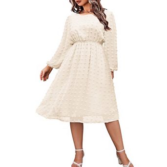 Zeagoo Women's Plus Size Swiss Dot Chiffon Ruffle Babydoll Midi Dress