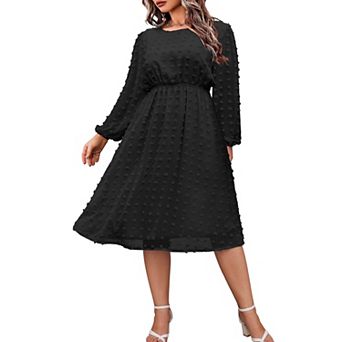 Zeagoo Women's Plus Size Swiss Dot Chiffon Ruffle Babydoll Midi Dress