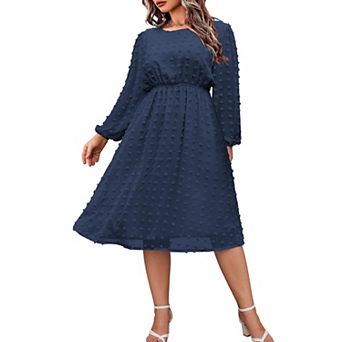 Zeagoo Women's Plus Size Swiss Dot Chiffon Ruffle Babydoll Midi Dress