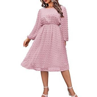 Zeagoo Women's Plus Size Swiss Dot Chiffon Ruffle Babydoll Midi Dress