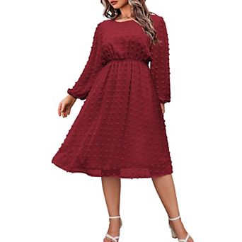 Zeagoo Women's Plus Size Swiss Dot Chiffon Ruffle Babydoll Midi Dress
