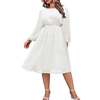 Zeagoo Women's Plus Size Swiss Dot Chiffon Ruffle Babydoll Midi Dress