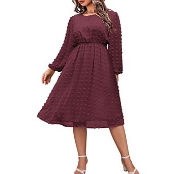 Zeagoo Women's Plus Size Swiss Dot Chiffon Ruffle Babydoll Midi Dress